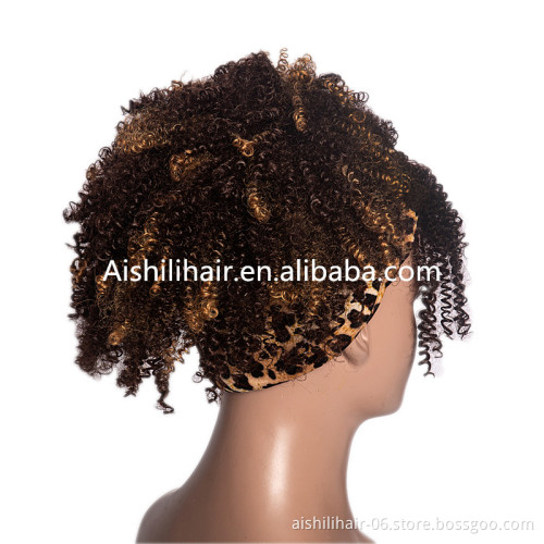 Aishili wholesale synthetic wig blonde brown afro deep curly Leopard headband wigs for black women